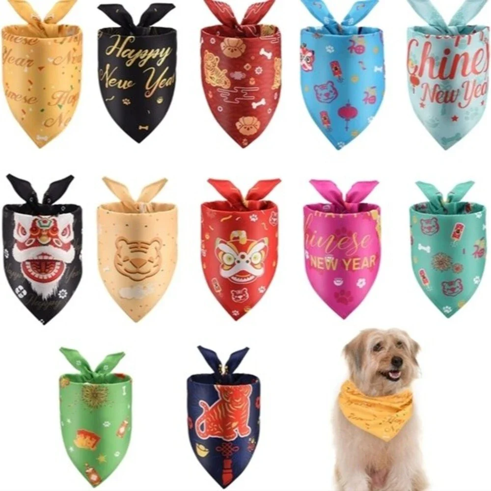 NEW Dog Bandana Chinese New Year Themed Set of 12 Bandanas Scarfs Puppy